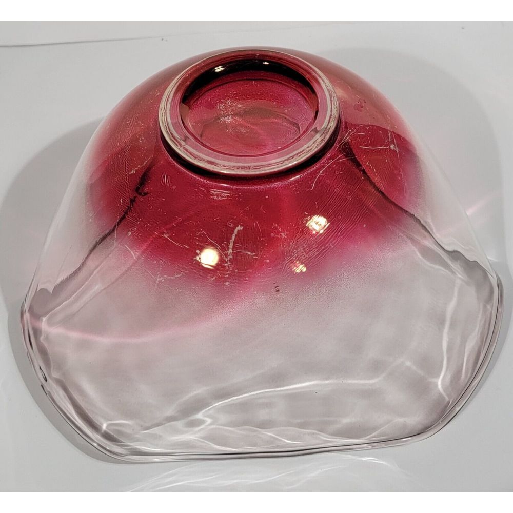 Vintage Anchor Cranberry Pink Flash Glass Bowl 9" Wide 5" Tall - Picture 5 of 7